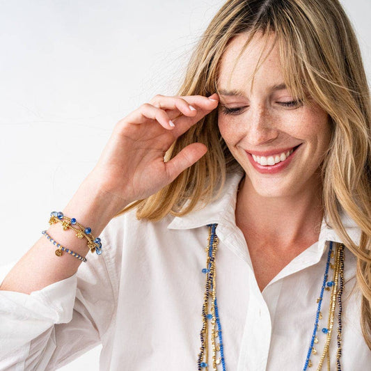 Blue Gold Louise Crystal Stretch Bracelet Blue + Gold