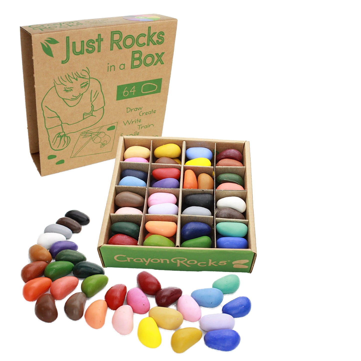 Just Rocks in a Box - 32 Colors / 64 Crayons-2 of each color Crayon Rocks