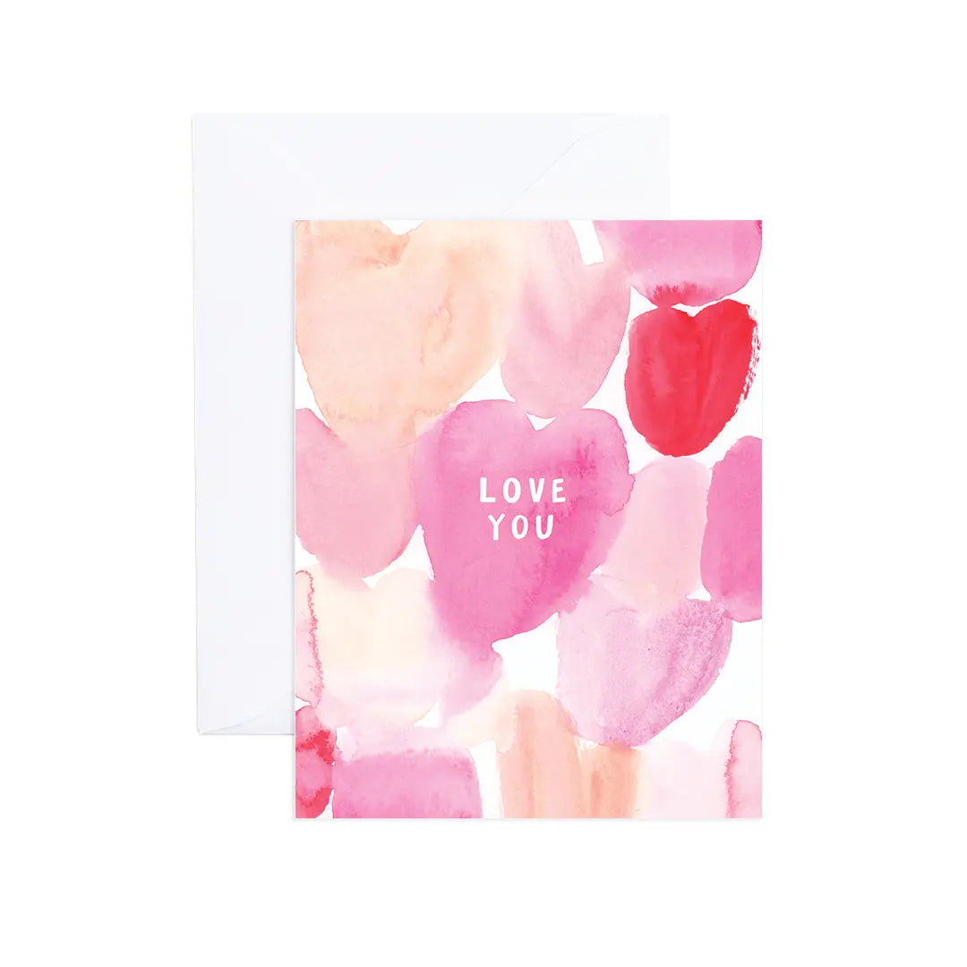 Leila Watercolor Hearts Love You Card Evergreen Summer