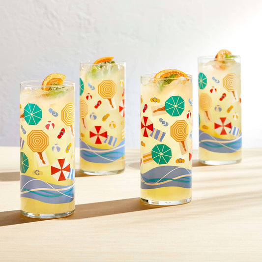 Beach Scene Cooler Glasses, 16oz, Set of 4
