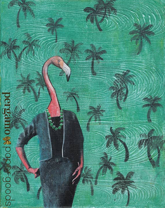 Flamingo Lady 8x10" Art Print Pergamo Paper Goods