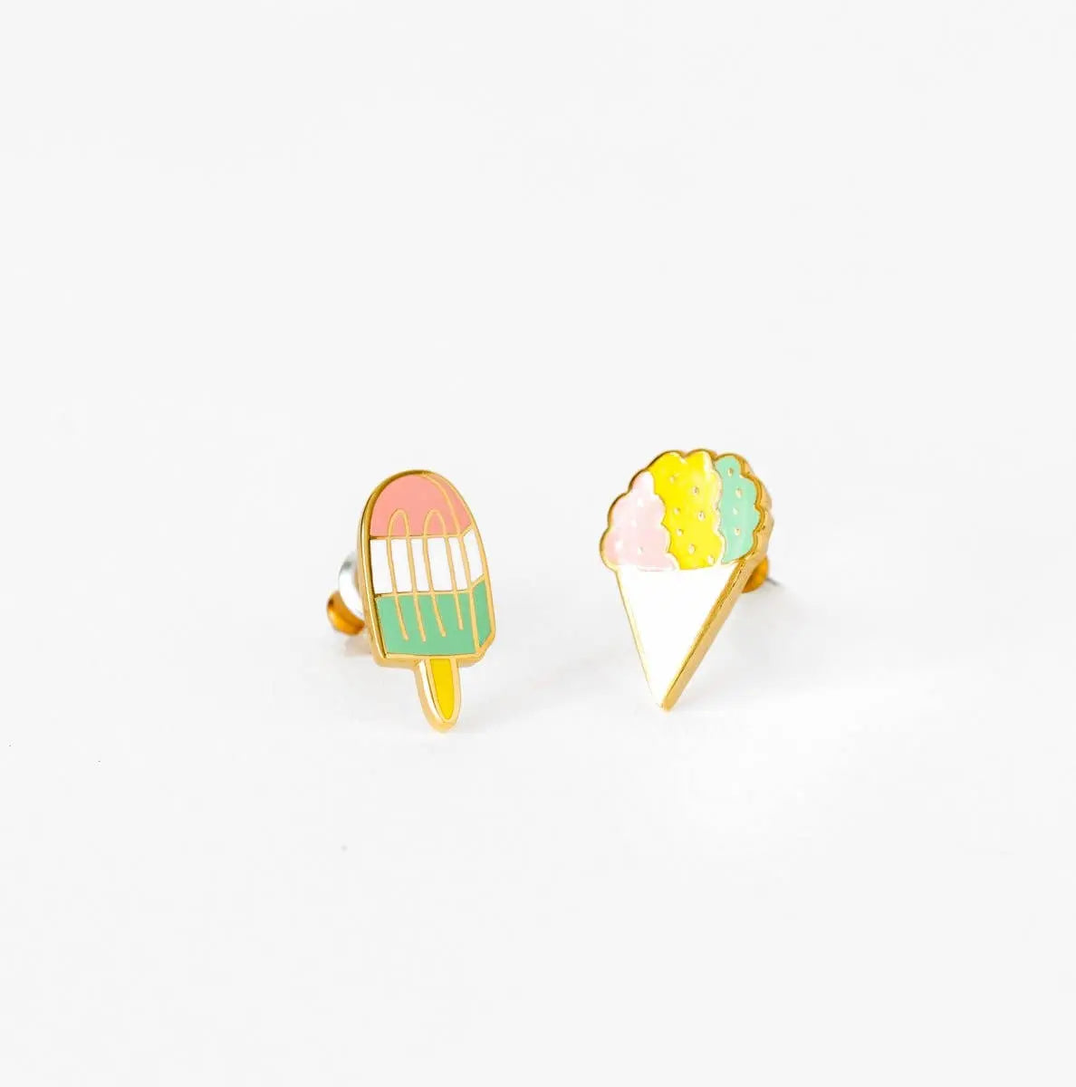 Sno Cone and Popsicle Earrings - Gold Summer Statement Studs Yellow Owl Workshop