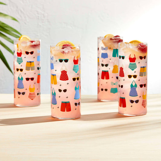 Swimsuits Cooler Glasses, 16-ounce, Set of 4