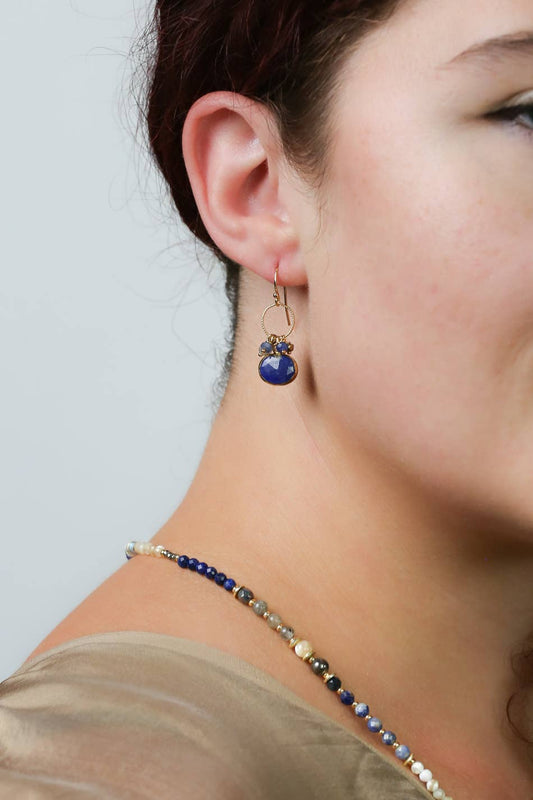 Blue Moon Lapis Lazuli, Labradorite, Pyrite, Sodalite Cluster Earrings Anne Vaughan Designs Jewelry