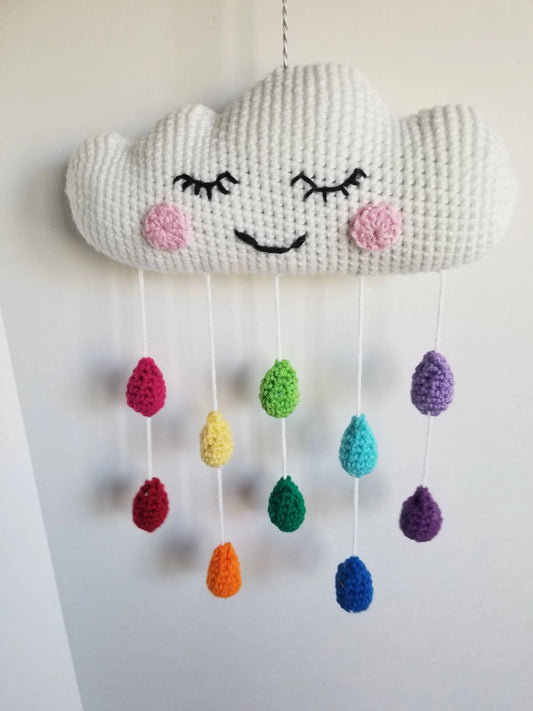 Happy Cloud Mobile Rainbow Raindrops Sweet Sleepy Nursery De Nickel Creek Stitches LLC