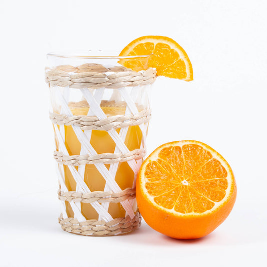 White Rattan Tumbler Glass Set of 4