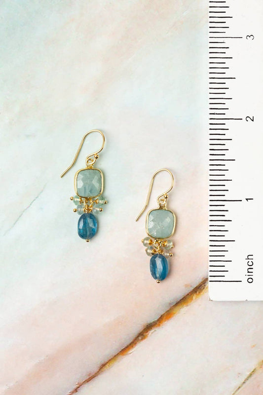 Ocean Waves Aquamarine, Kyanite, Fluorite Dangle Earrings