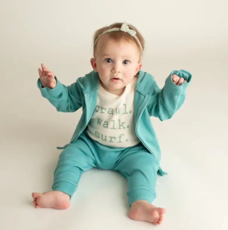 Crawl walk surf Baby graphic organic bodysuit Finn + Emma