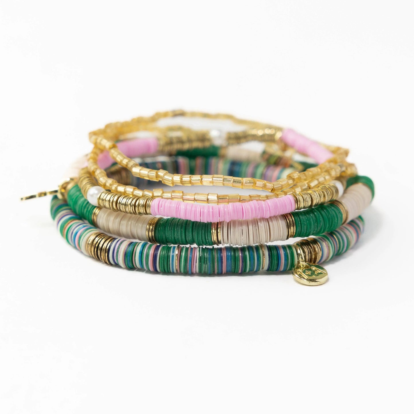 Green Pink Grace Bracelet Stack of 5- Green and Pink INK + ALLOY