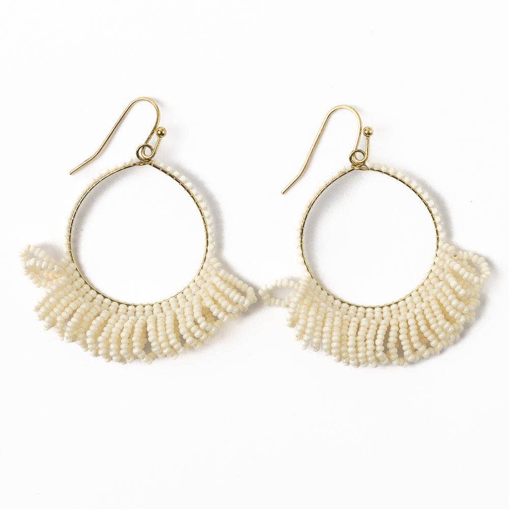 Kendra Fringe Hoop Seed Bead Earring Ivory INK + ALLOY