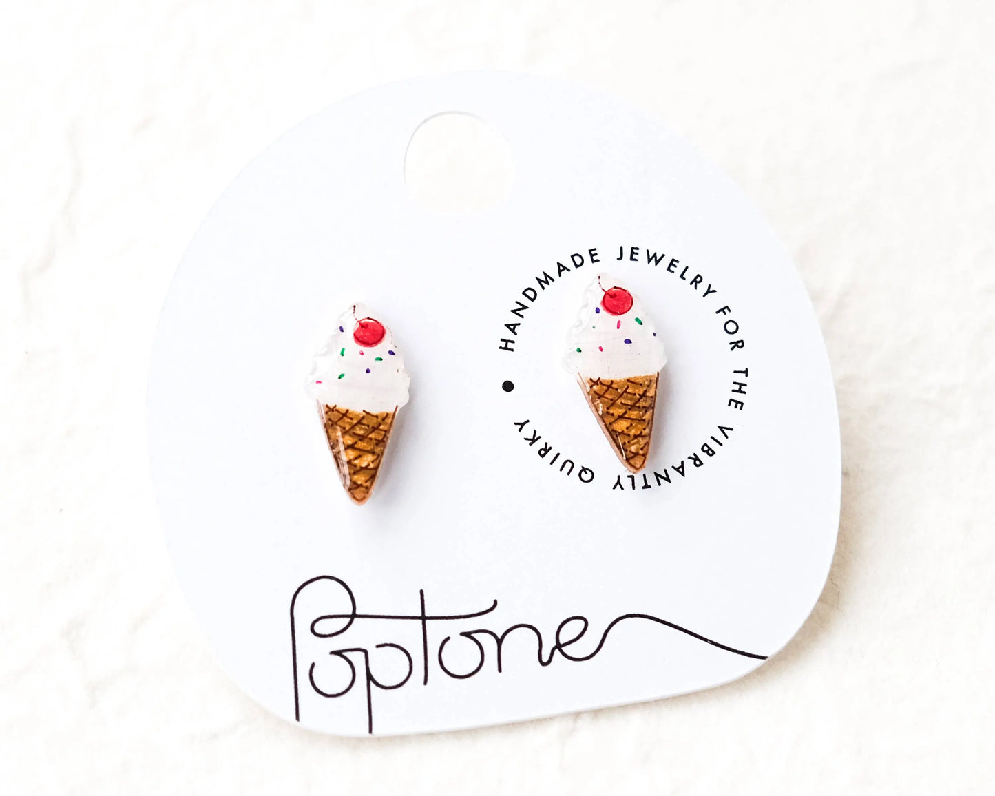 Ice Cream Cone Stud Earrings with Sprinkles and Cherries Poptone Co.