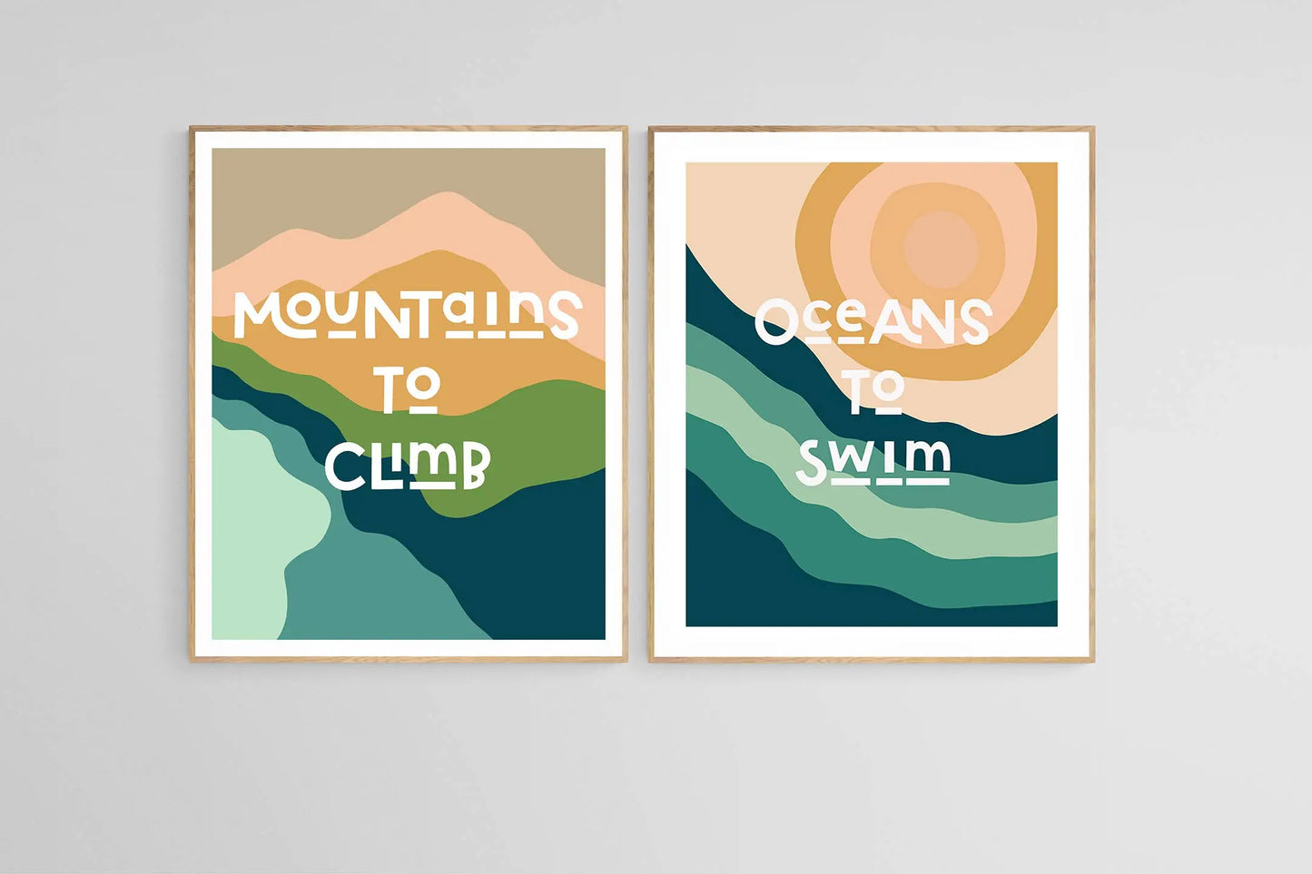 Retro Inspired Typography Art Print - Oceans To Swim Framed Alicia Bock Print Shop