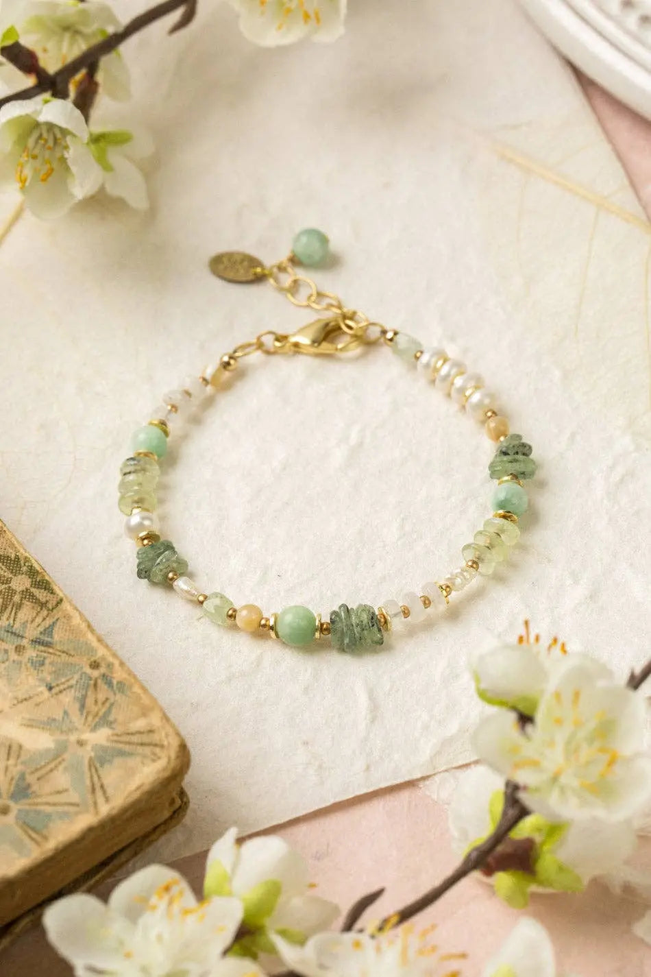 Contentment 7.5-8.5" Green Aventurine, Pearl, Prehnite Simple Bracelet Anne Vaughan Designs Jewelry