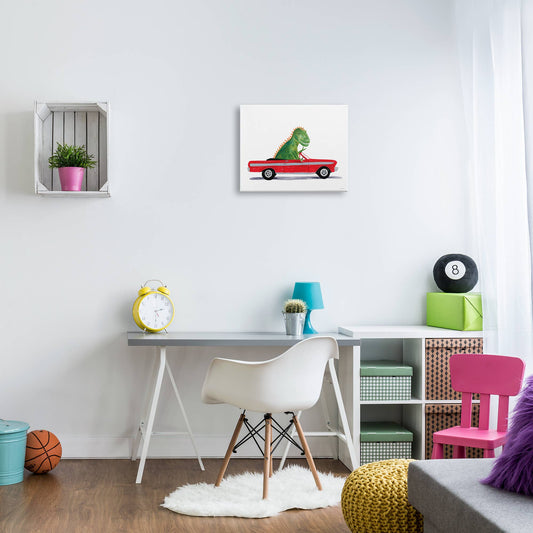 Dinosaur Monster Sports Car Canvas Art