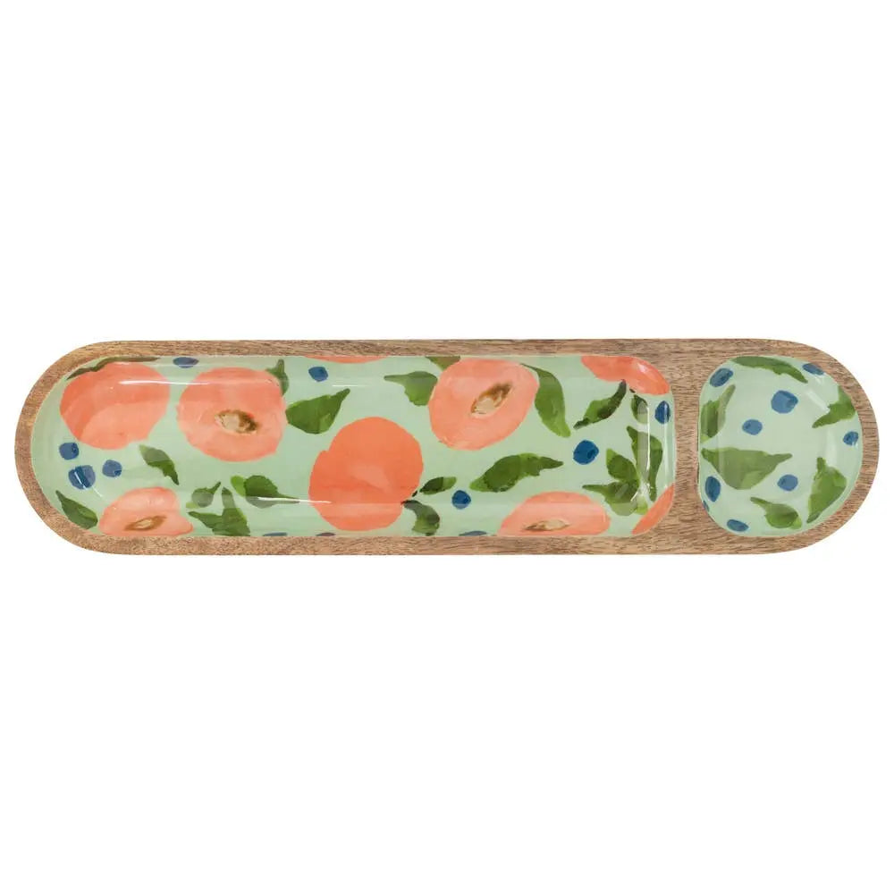 16" L Peaches Design Mango Wood Sectioned Tray Boston International