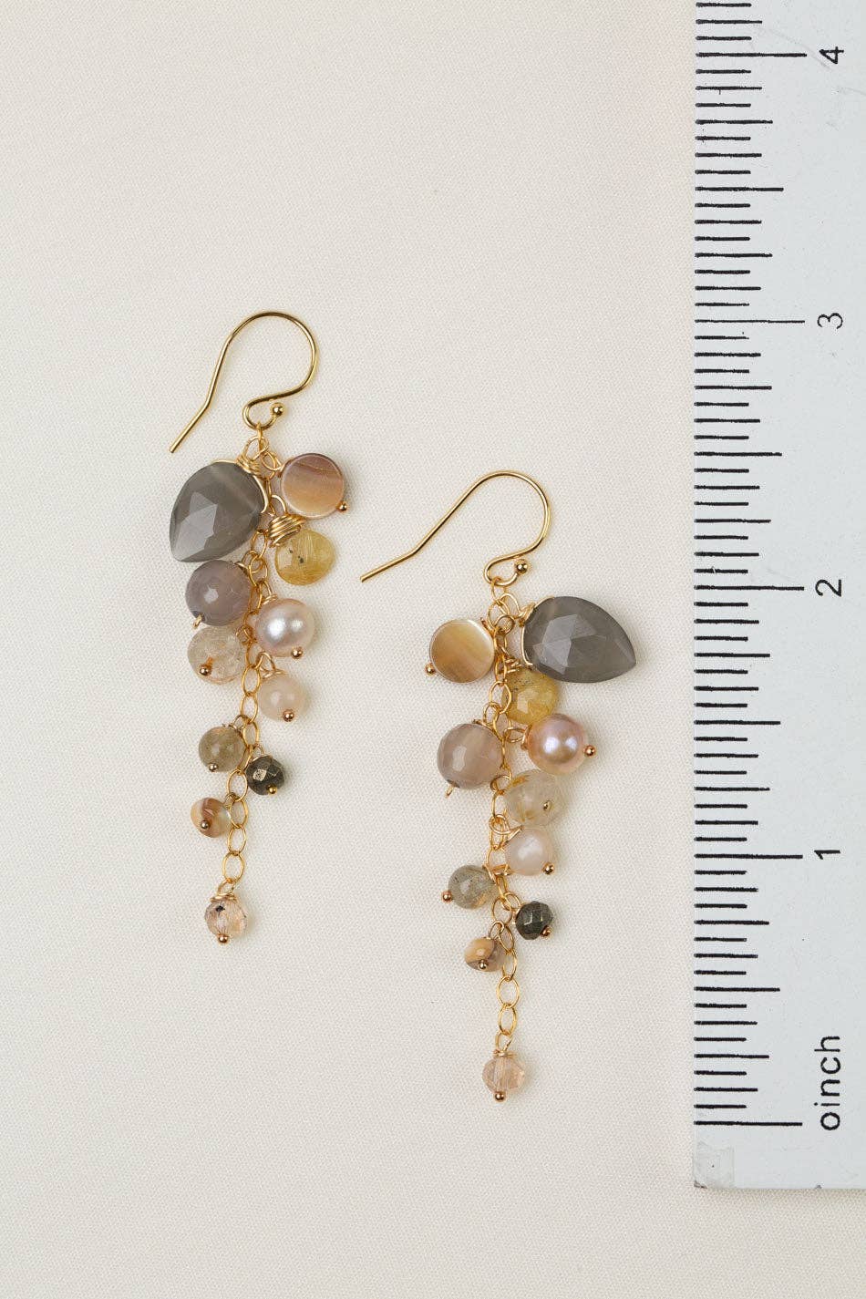 Alchemy Pyrite, Freshwater Pearl, Golden Rutilated Quartz With Moonstone Cluster Earrings Anne Vaughan Designs Jewelry