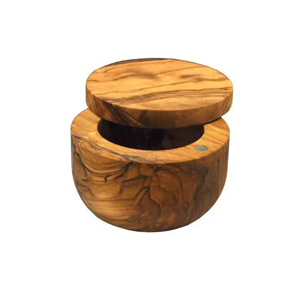 Olive Wood Salt Cellar With Pivoting Magnetic Lid Naturally Med Inc.