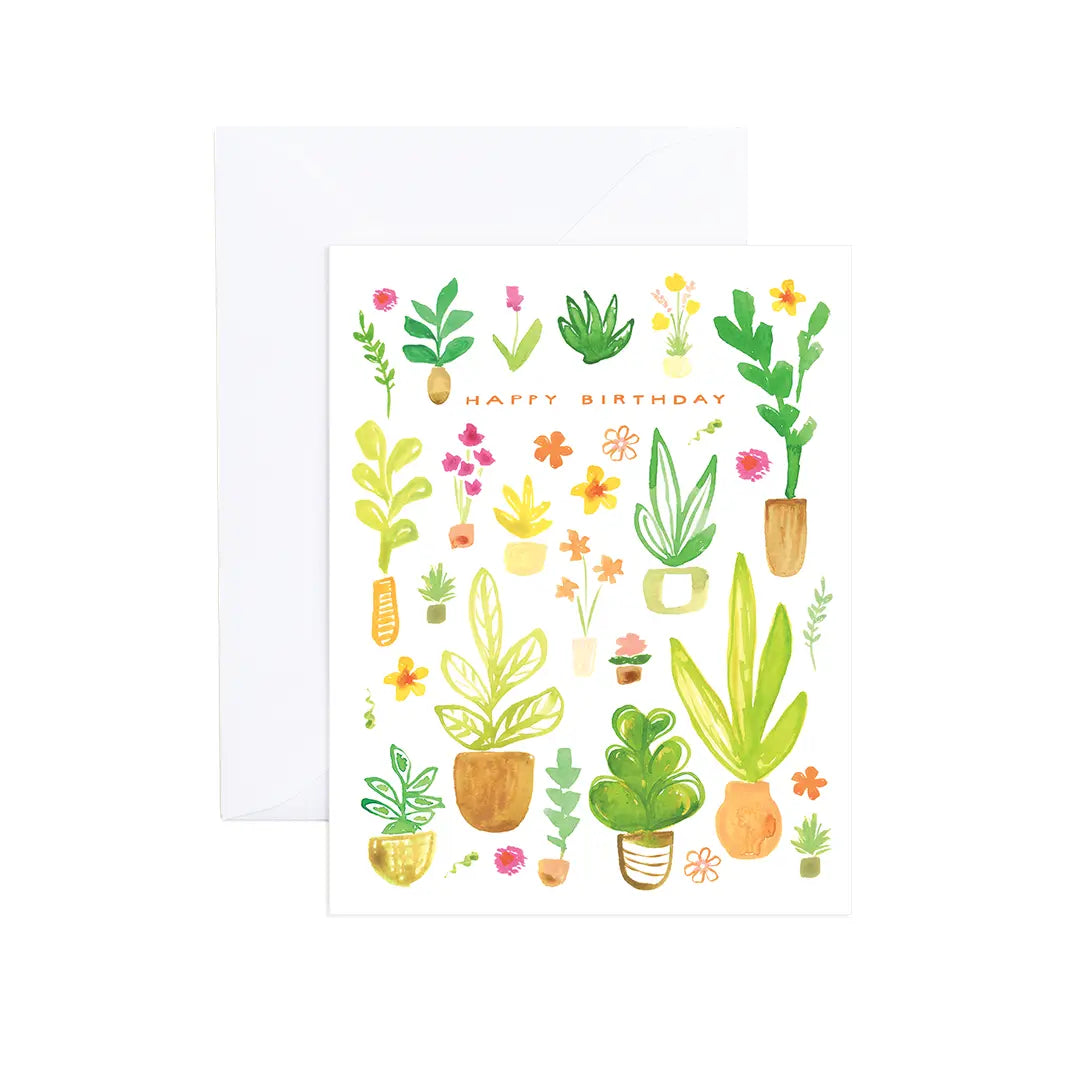 Quinn Watercolor Plants & Flowers Birthday Card Evergreen Summer