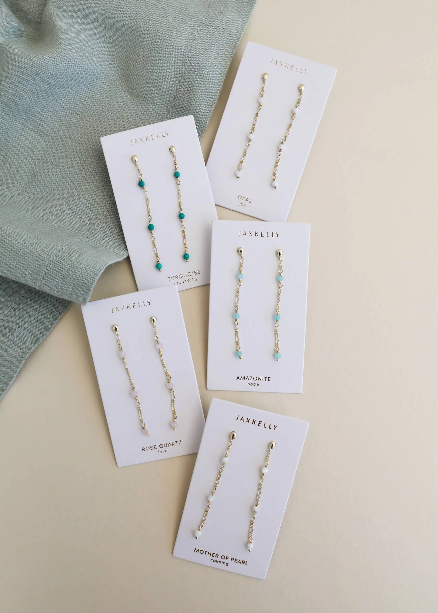 Gemstone Chain Drop Earring - Rose Quartz JaxKelly