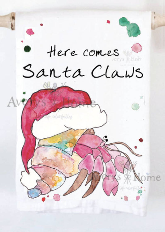 Santa Claws Crab Beach Christmas Holiday Tea Towel