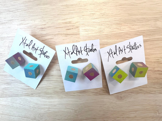 Xtal Earrings Square Teal Purple XTal Art