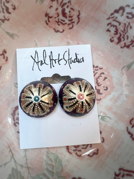 Xtal Earrings Round White/Blue XTal Art