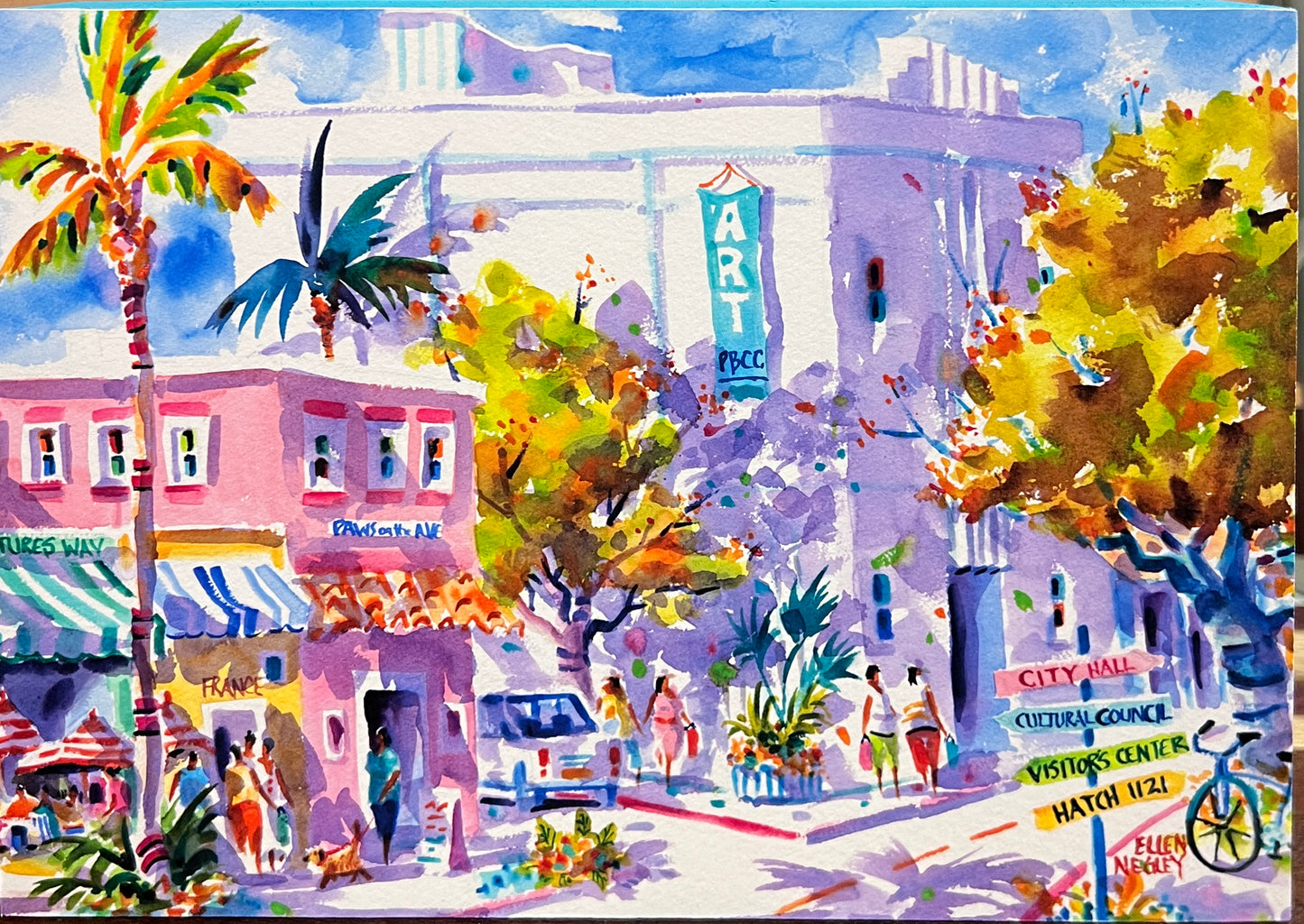 Downtown Lake Worth Beach 11 x 14 Matted Ellen Negley Watercolors