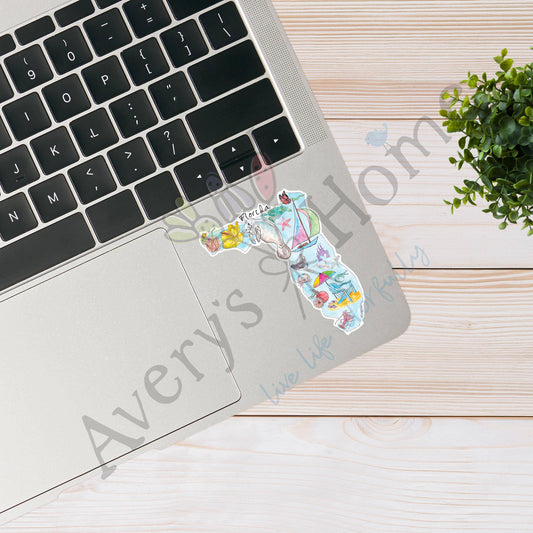 Florida State Icon Map Art 3" White Vinyl Die-Cut Sticker