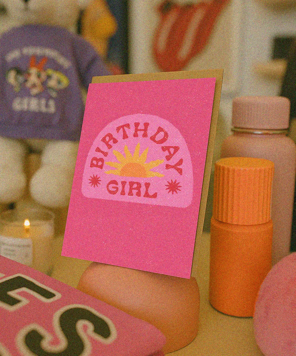 Birthday Girl Card | Retro Pink Sun Party Greeting Card Daydream Prints