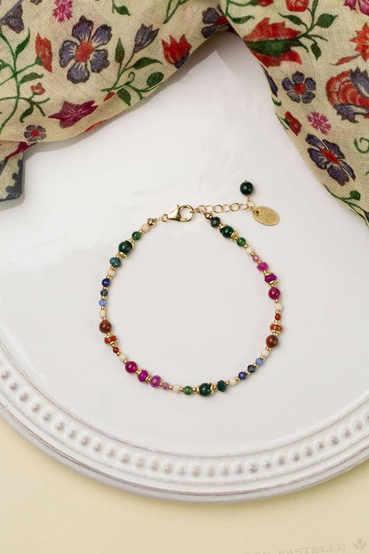 Forget Me Not 7.5-8.5" Red Jasper, Fuchsia Jade, And Lapis Lazuli Collage Bracelet Anne Vaughan Designs Jewelry