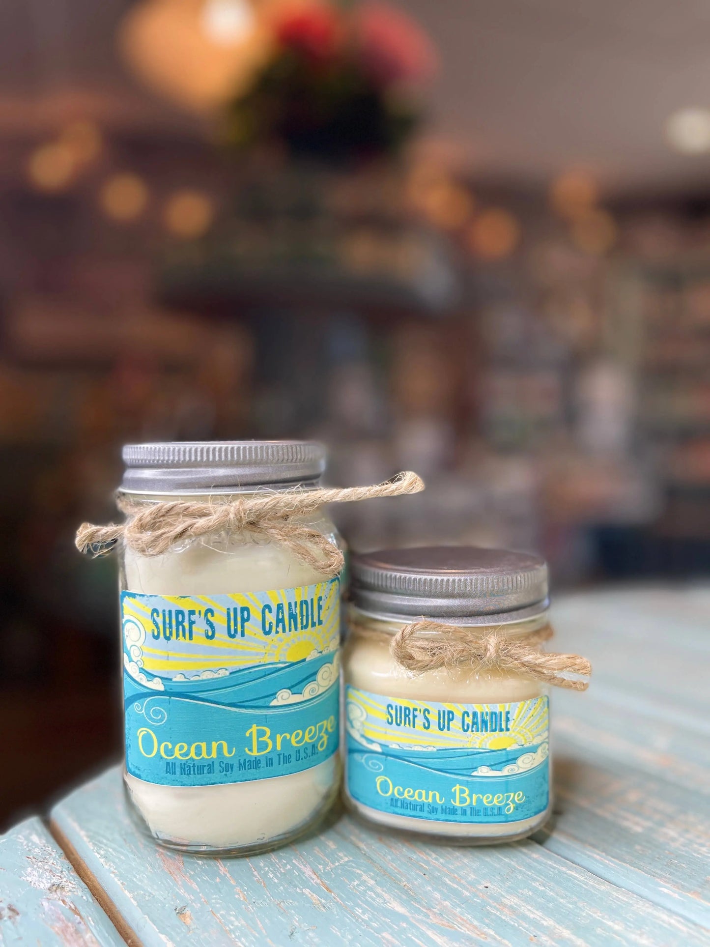 Vintage Ocean Breeze Mason Jar Surfs Up Candle