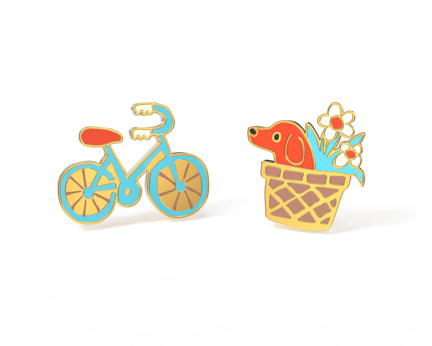 Bicycle & Dog Basket Stud Earrings - 22K Gold Plated Yellow Owl Workshop