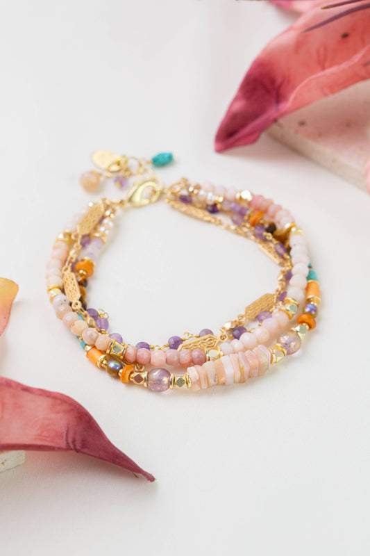 Joy 7.5-8.5" Pink Opal, Amethyst, Turquoise Multistrand Bracelet