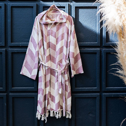 Raised Terry Bathrobe Turkish Cotton Light Weight Quick-dry Burgundy Kikoya