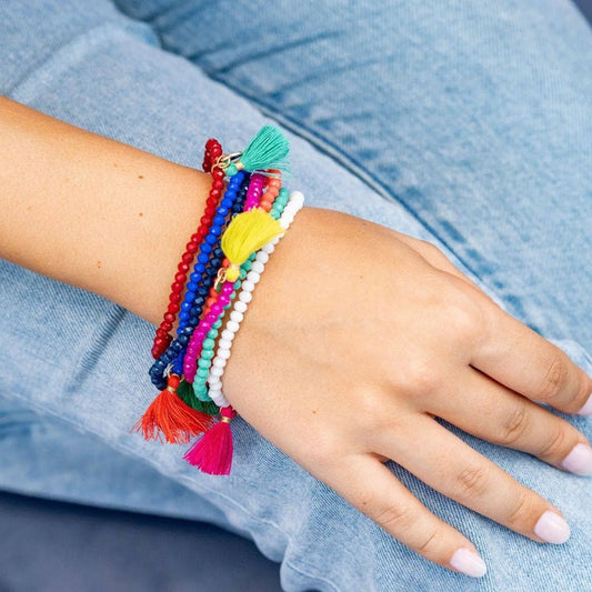 Patsy Solid Crystal Stretch Bracelet With Tassel Hot Pink INK + ALLOY