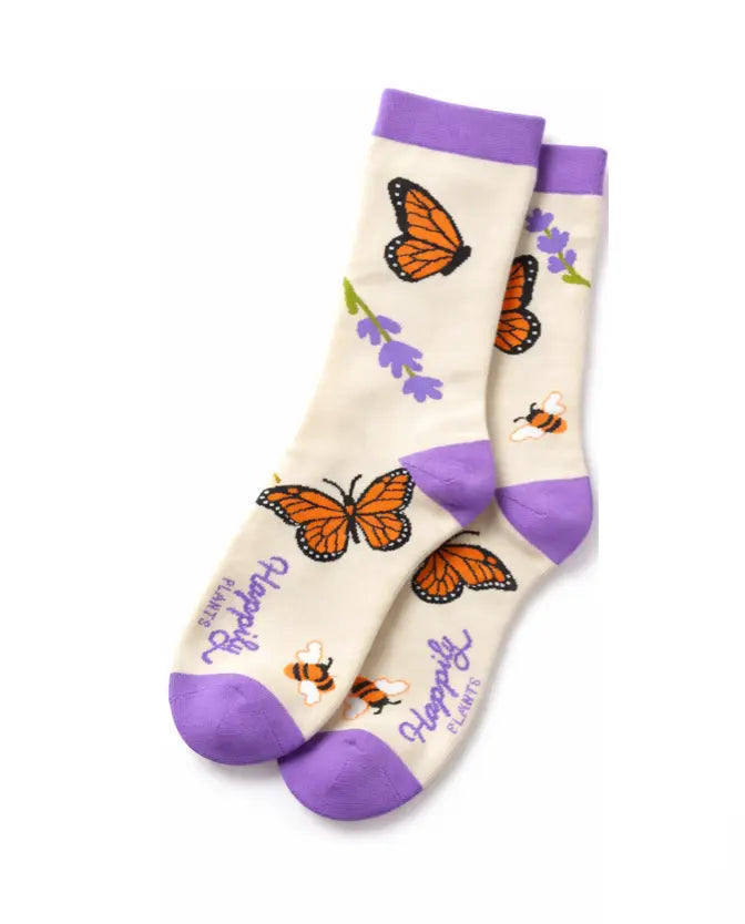 Monarch Butterfly & Honey Bees Socks - Cotton Blend Happily Plants