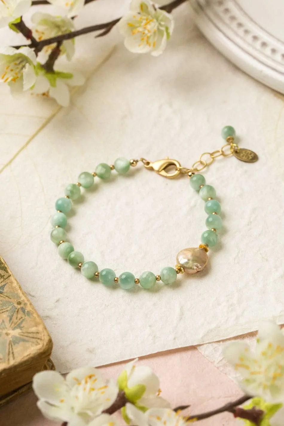 Contentment 7.5-8.5 Green Aventurine, Pearl Simple Bracelet Anne Vaughan Designs Jewelry