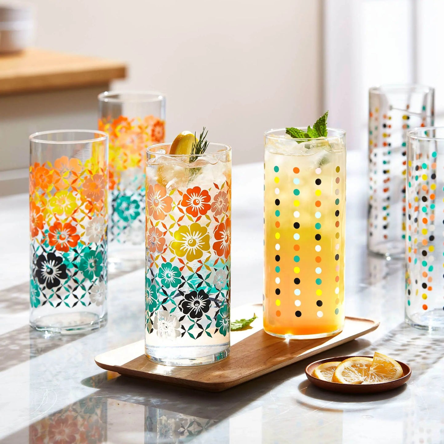 Flower Power Dots Tumbler, 16 oz, Set of 4 Libbey