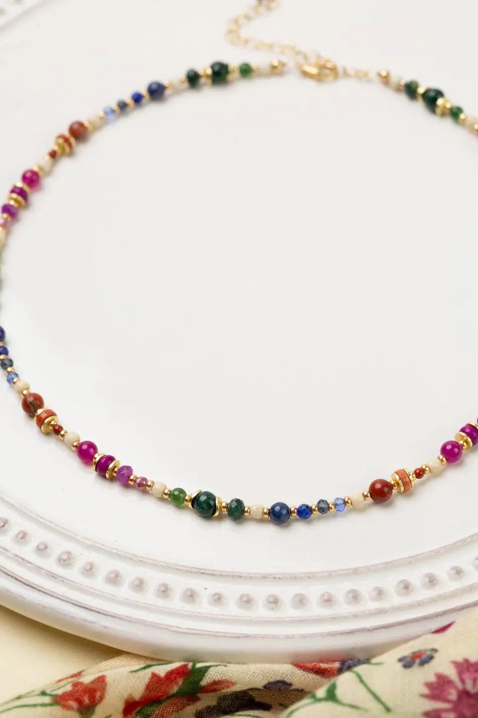Forget Me Not 16.5-18.5" Lapis Lazuli, Red Jasper, And Fuchsia Jade Collage Necklace Anne Vaughan Designs Jewelry