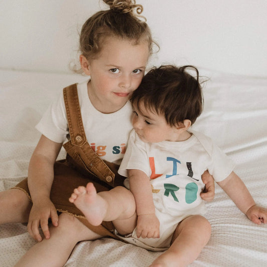 lil bro bright Baby graphic organic bodysuit Finn + Emma
