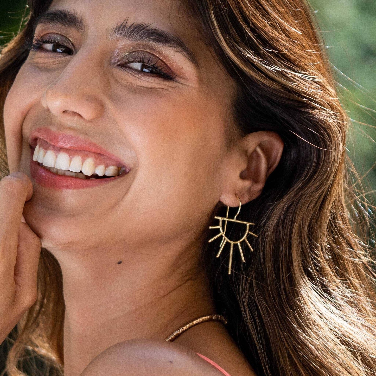Gretchen Half Sun Threader Earrings Brass INK + ALLOY