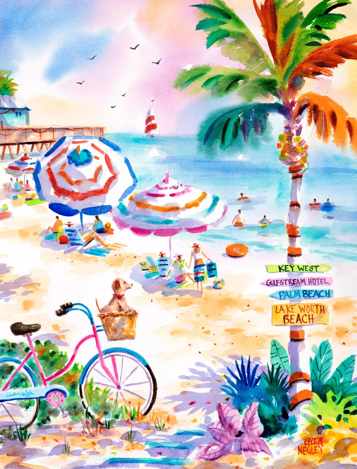 Wish You Were Here 11 x 14 Matted Ellen Negley Watercolors