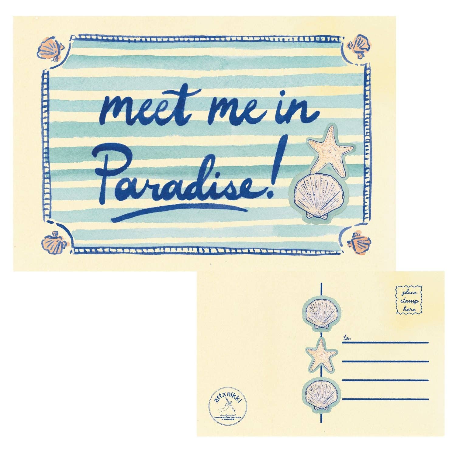 Meet me in paradise! (the beach) Postcard artxnikki