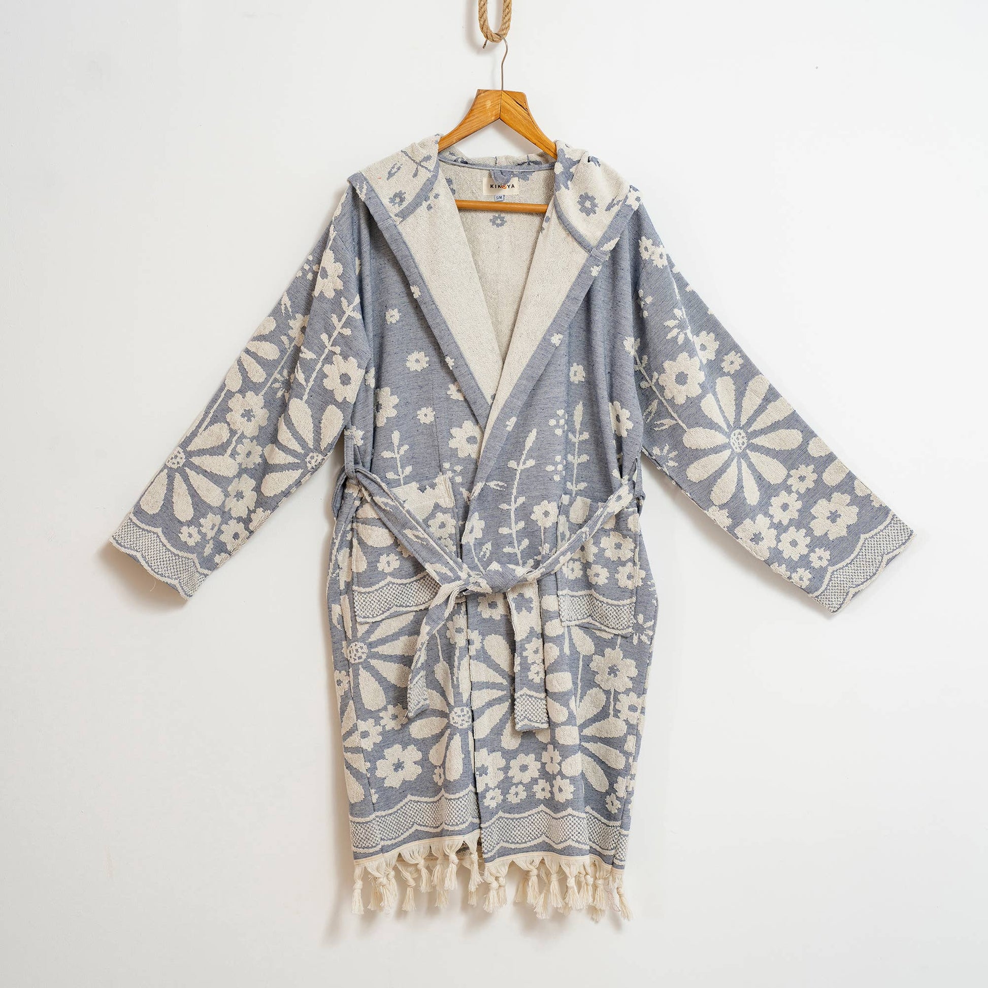 Blue Daisy Bathrobe Turkish Cotton Quick dry Resort Robe Kikoya