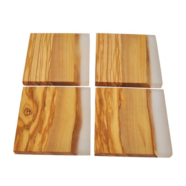 Olive Wood Coasters with Clear Resin Edge - Set of 4 Naturally Med Inc.