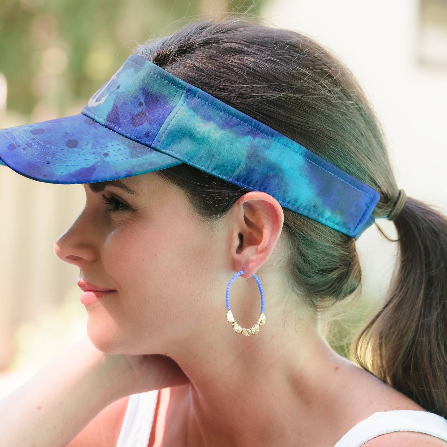 Earrings Hoop Blue & Gold Bead Filigree Hoop Earrings