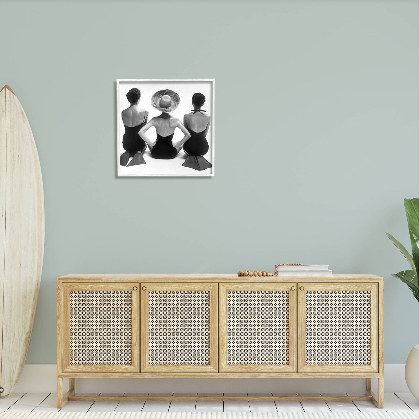 Women Sitting Beach Monochrome Flippers Framed Giclee Fall