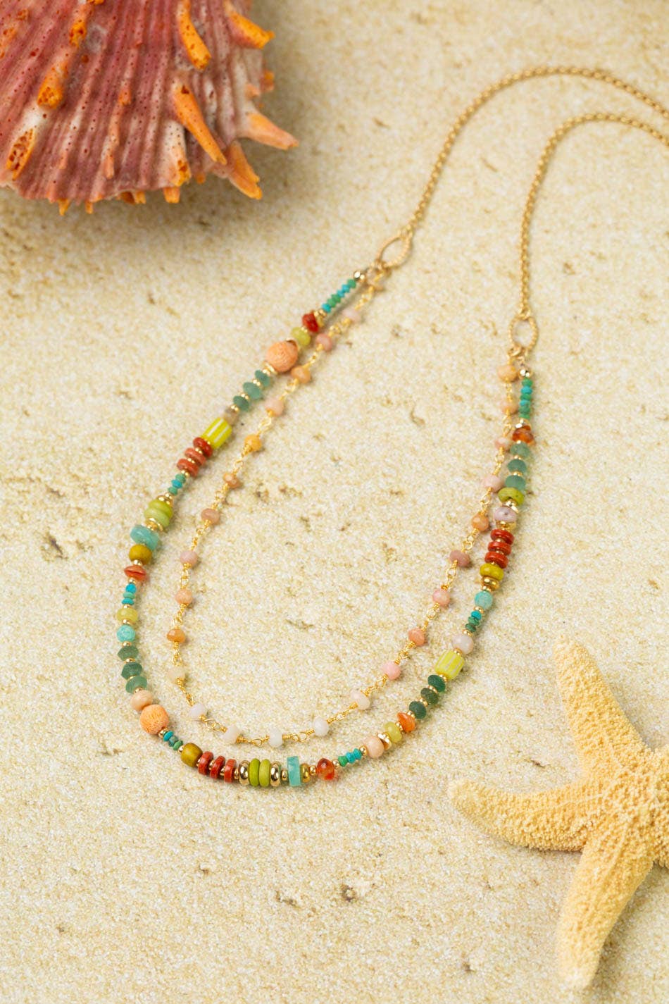 Mango Tango 24.5-26.5" Turquoise, Red Jasper, Amazonite Multistrand Necklace