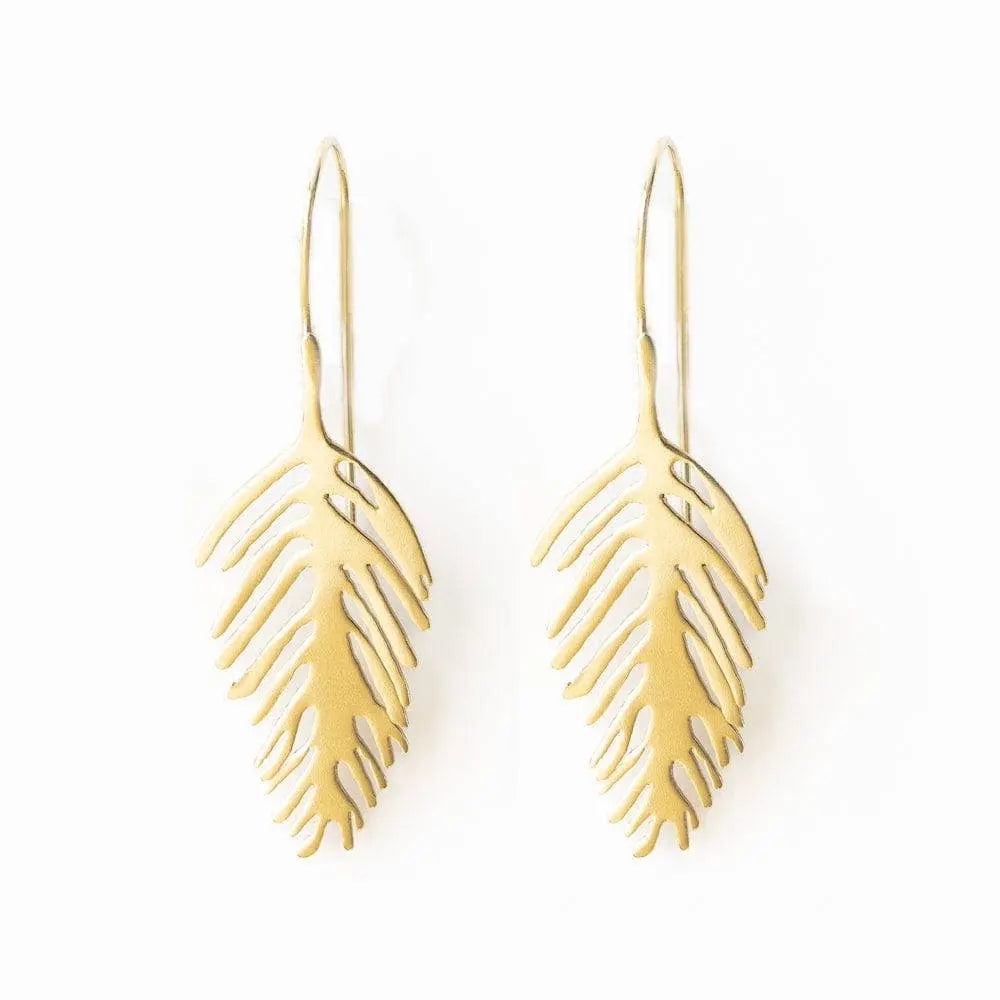 Flora Small Palm Leaf Earrings Brass INK + ALLOY