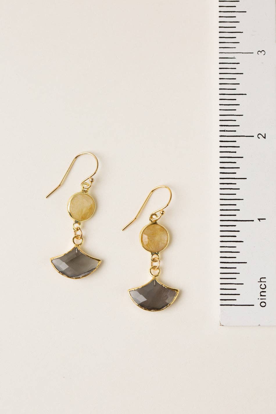 Alchemy Golden Rutilated Quartz, Grey Moonstone Simple Earrings